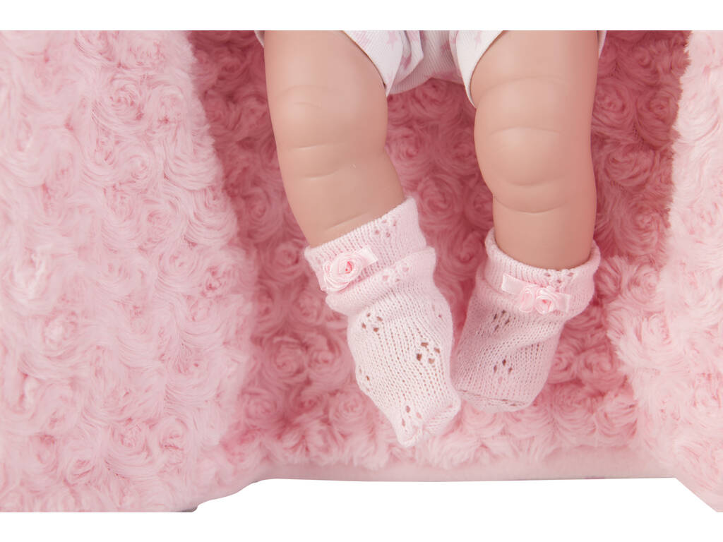 Neugeborene Puppe 42 cm. Pinkes Kleid und Decke Berbesa 5113