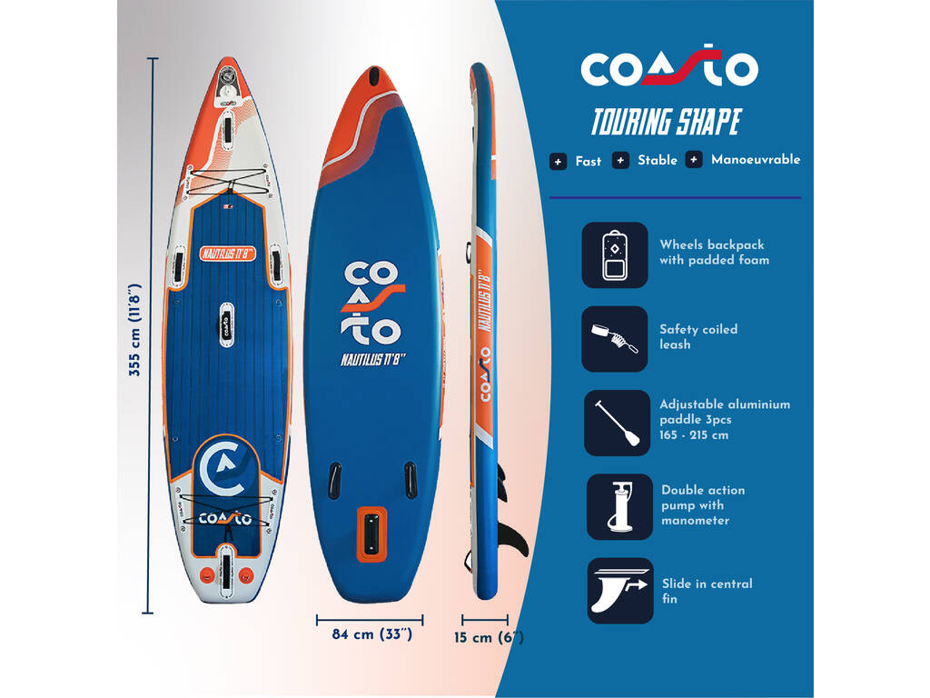 Tavola da Paddle Surf gonfiabile Coasto Nautilus da 355x86x15 cm