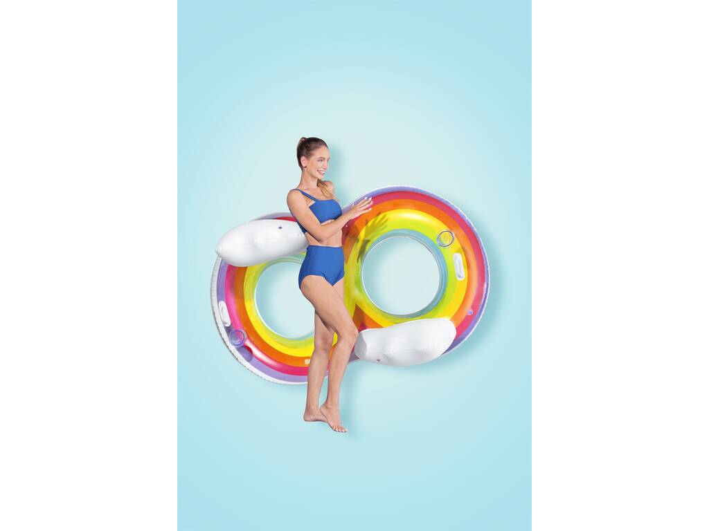 Rainbow Dreams Double Swim Tube Inflatable Float 186x116 cm mit nach Hause. von Bestway 43648