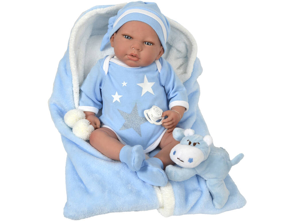 Bambola Bebè Reborn Carlos 40 cm. con coperta e peluche Arias 98036