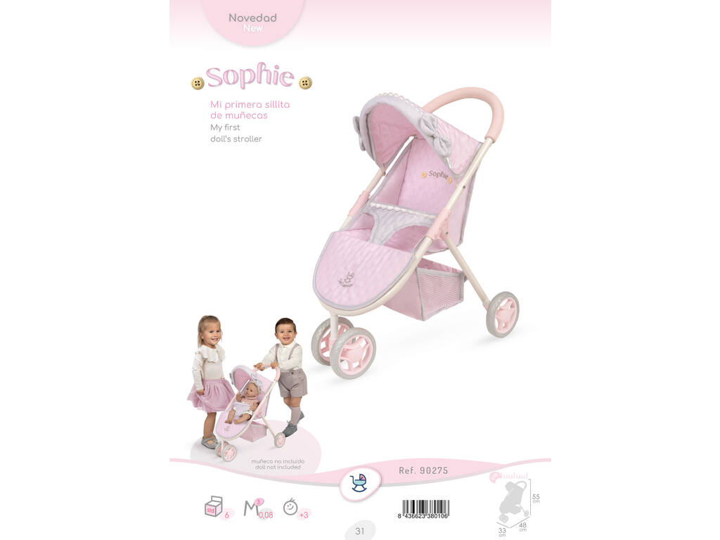 Mon premier chariot de poupée Sophie à 3 roues