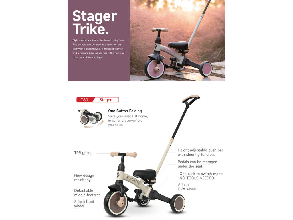 Triciclo y Bicicleta Stager 3 en 1 Beige