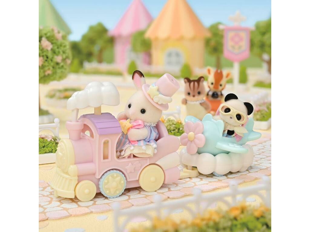 Sylvanian Families Figurine Crème avec train et Erin avec avion