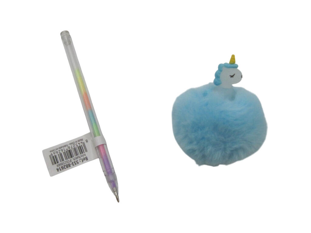 Stylo à bille Multicolore Pompom et Licorne 19 cm