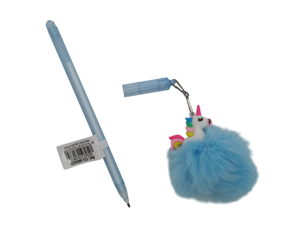 Caneta Azul com Chaveiro Pompom de 17,5 cm