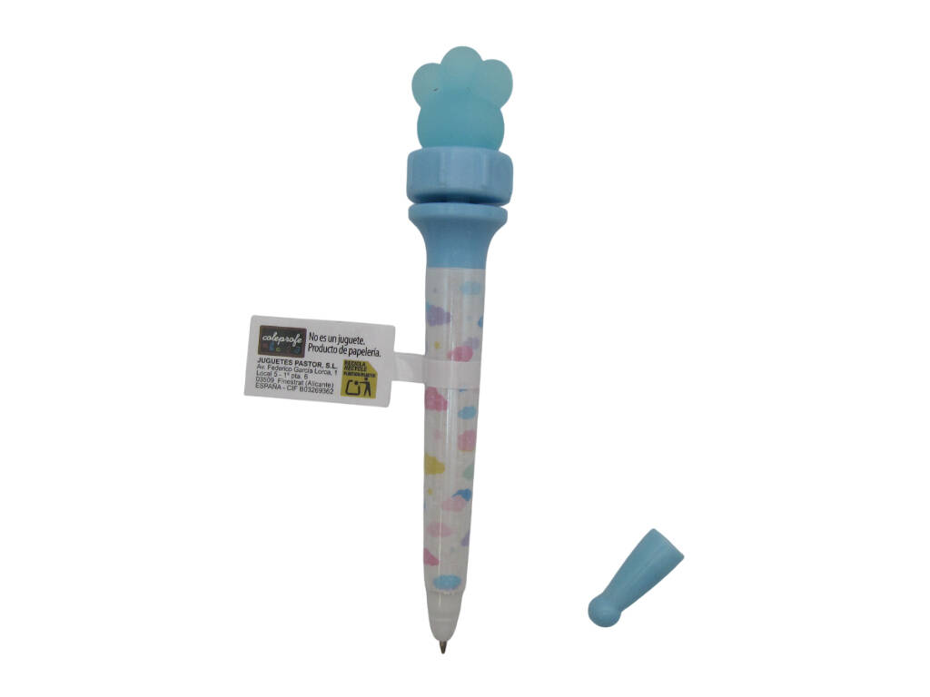 Stylo à bille bleu de 16 cm avec empreinte digitale rotative