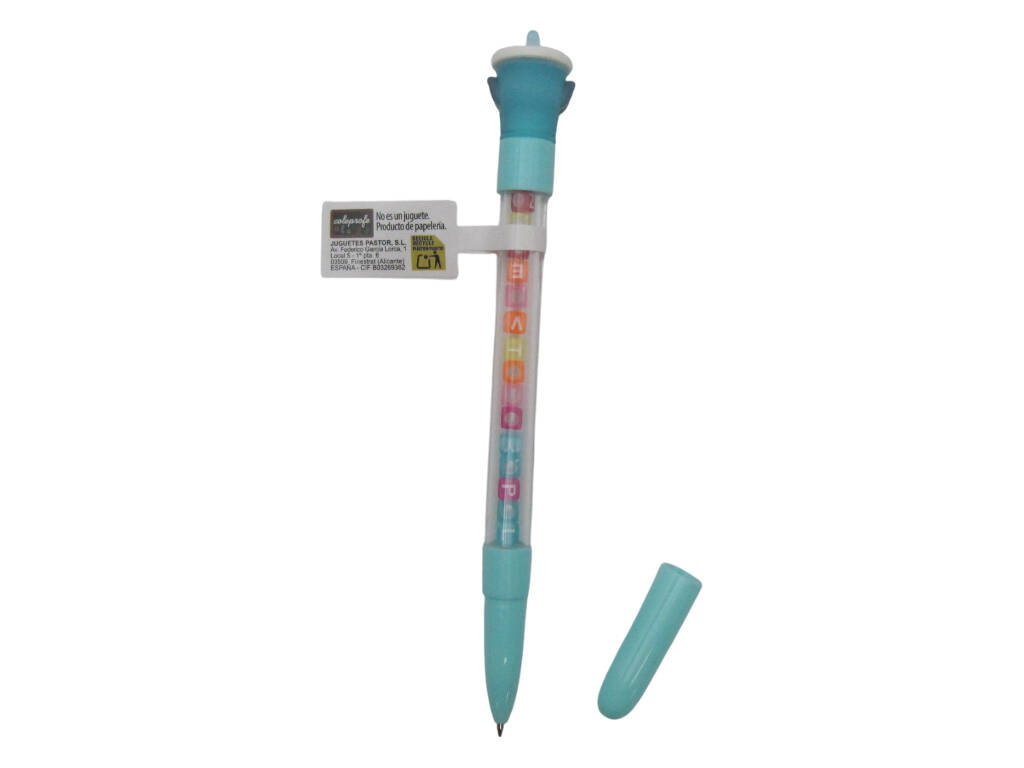 Stylo à bille bleu avec Fast Food et perles avec lettres 18,5 cm