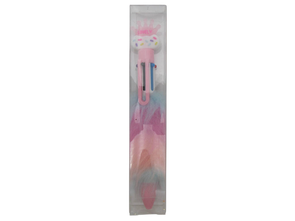 Stylo à bille 6 couleurs avec couronne et fourrure 16,5cm