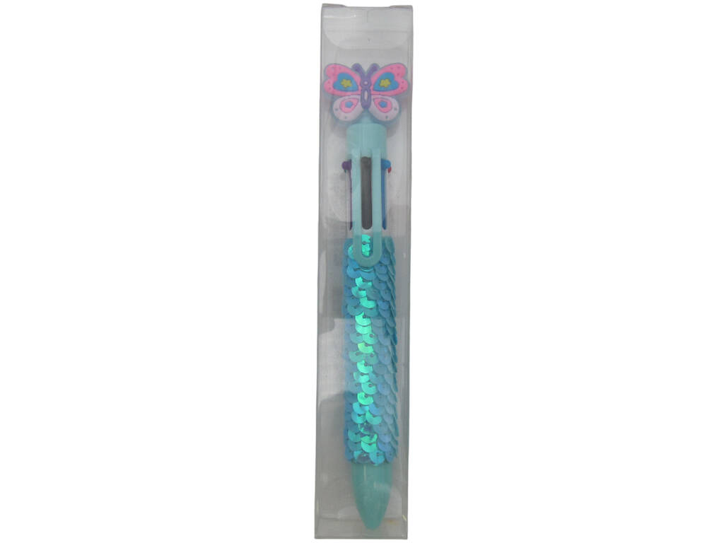 Stylo à bille 6 couleurs avec papillon 16 cm