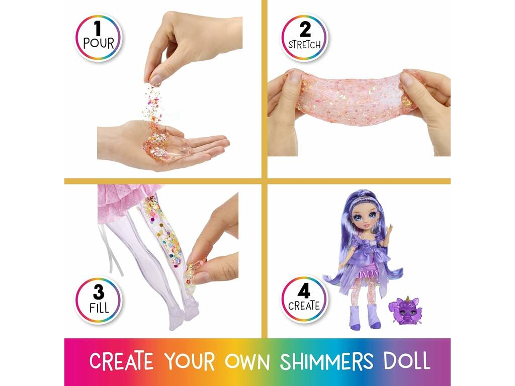 Rainbow High Shimmers Poupée Violet Willow avec slime et animal de compagnie