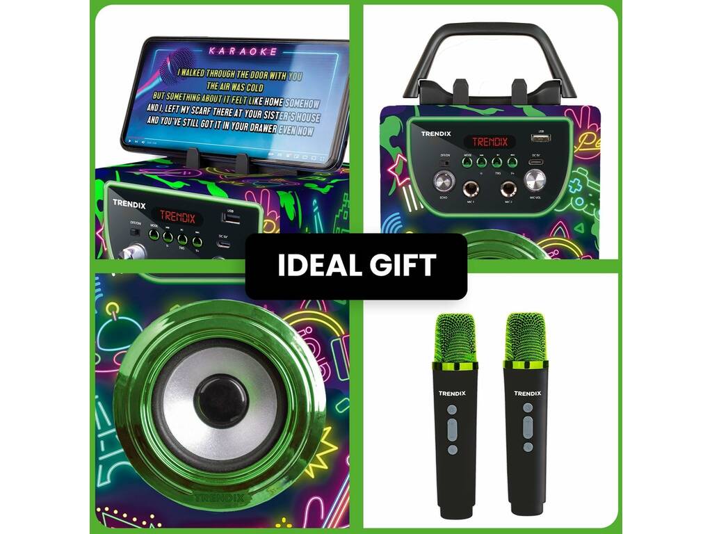 Trendix Karaoke Speaker Neon World con microfoni e disco luminoso a LED
