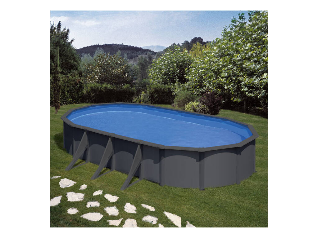 Piscine ovale aspect anthracite 730 x 375 x 120 cm Gre KIT730GY