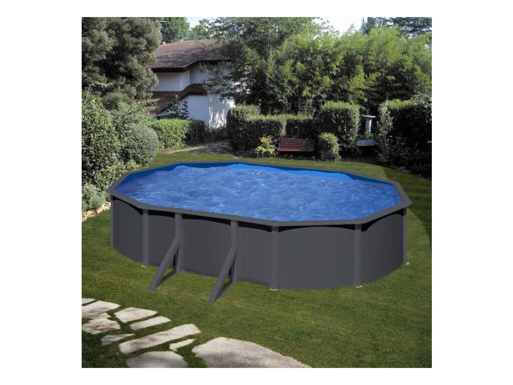 Piscine ovale aspect anthracite 610 x 375 x 120 cm Gre KIT610GY + cadeau robot nettoyeur de fonds à batterie