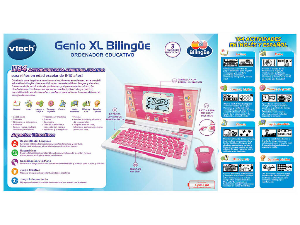 Ordinateur éducatif Genio XL bilingue rose