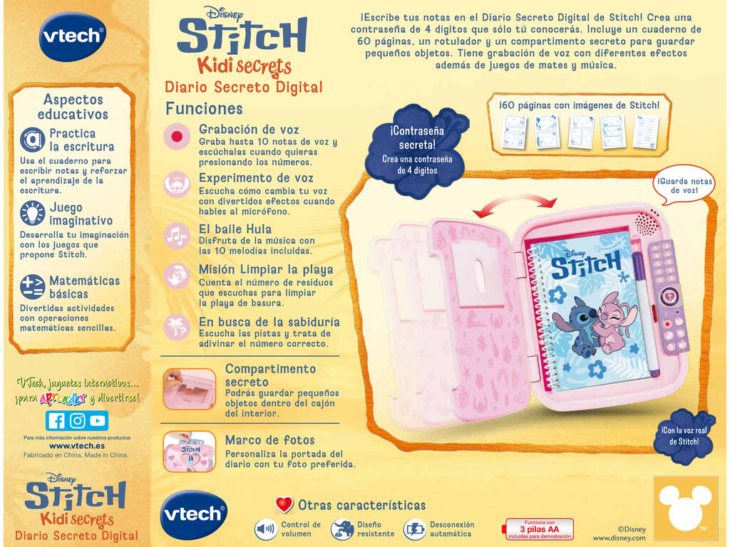 Disney Stitch Kidisecrets Diario Segreto Digitale Rosa