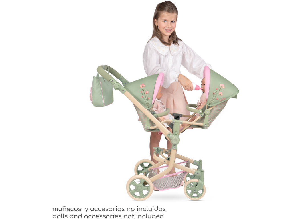 Carro de Muñecas Silla Muñeca Gemelar Plegable Botanic con Bolso