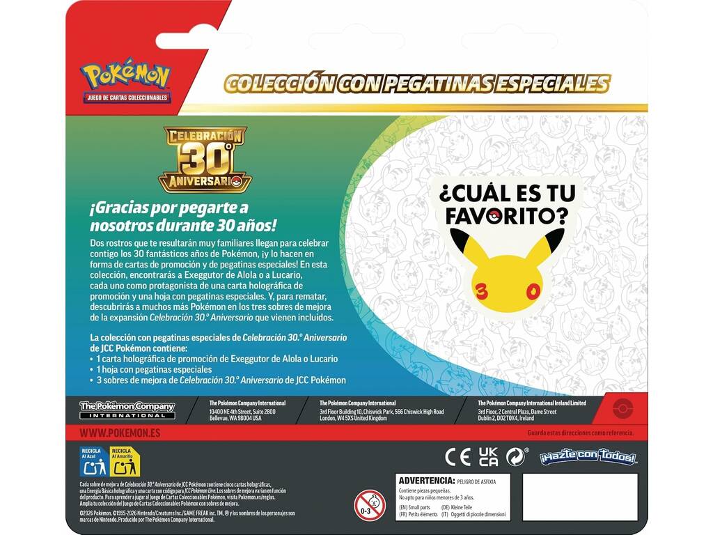 Pokémon TCG Celebración 30 Aniversario Blíster Colección con Pegatinas Especiales