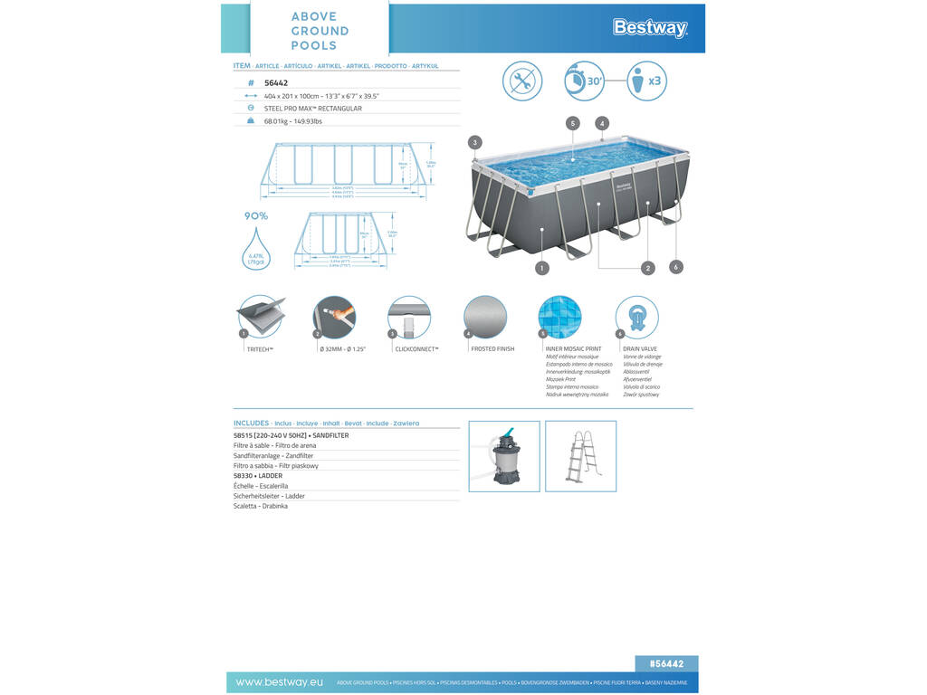 Piscina Desmontável 404x201x100 cm.Bestway 56442